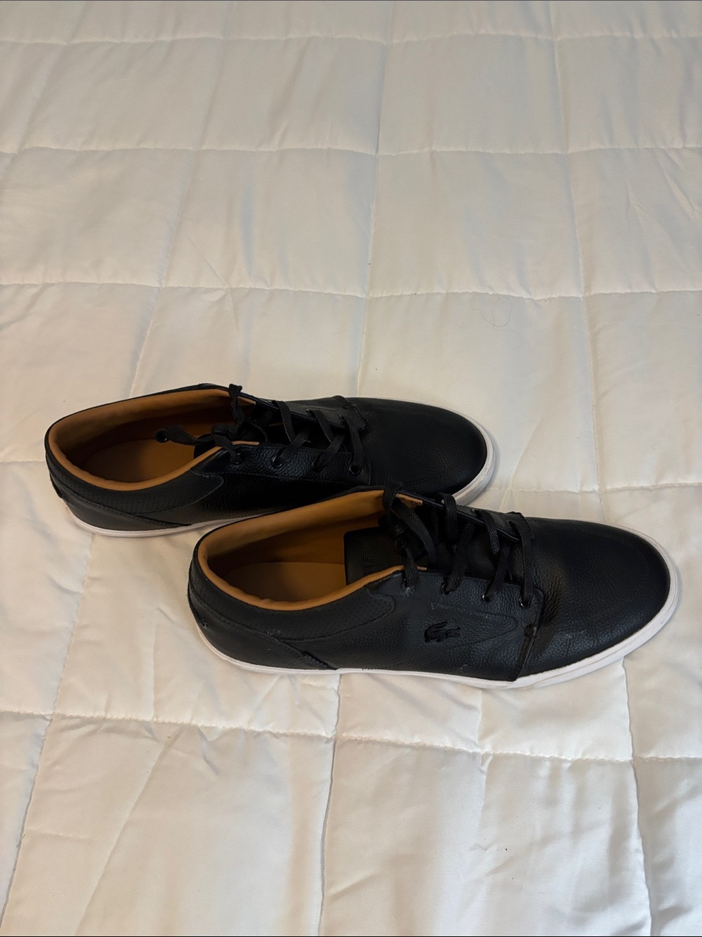 Lacoste Black Leather Low-Top Sneakers with Tan Interior